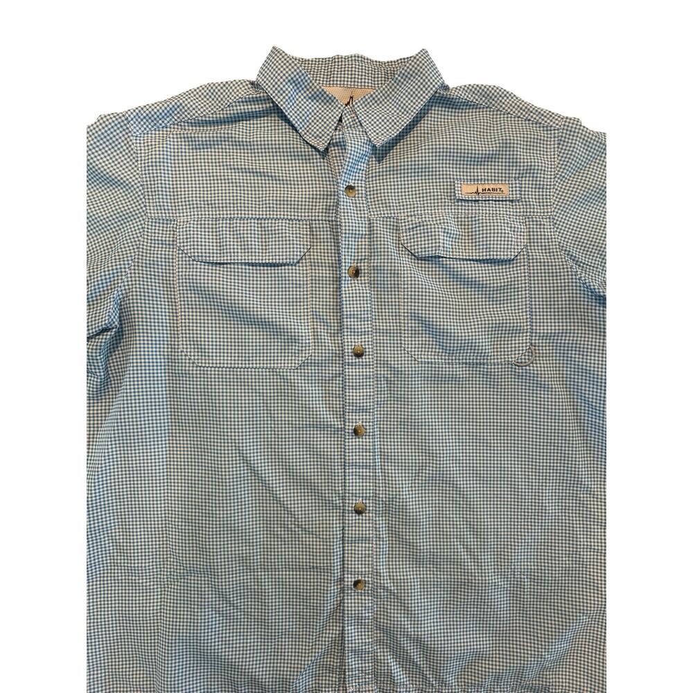Habit Mens Bahama Blue Check Fishing Shirt L Short Sleeve Vented UPF 40+ Outdoor - Picture 3 of 9